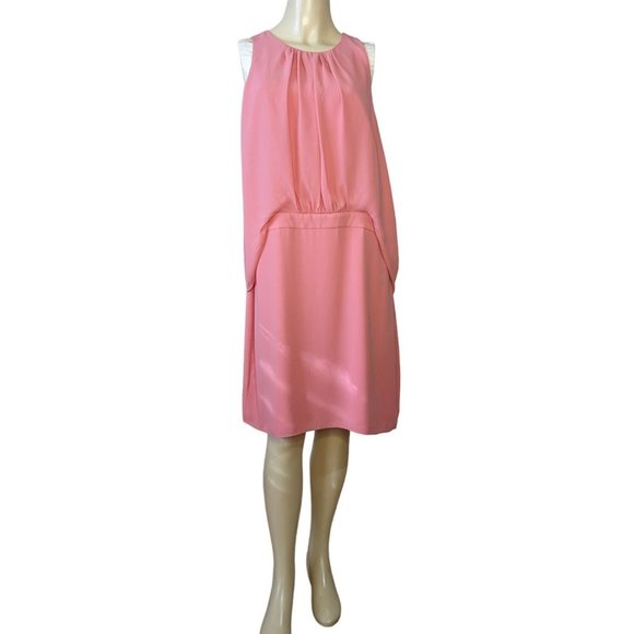 Halston sleeveless pink shirred front Georgette dress size 14 - Picture 10 of 11